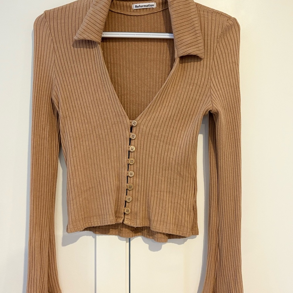 Reformation Tan Ribbed Button-Up Cardigan - Picture 2 of 4